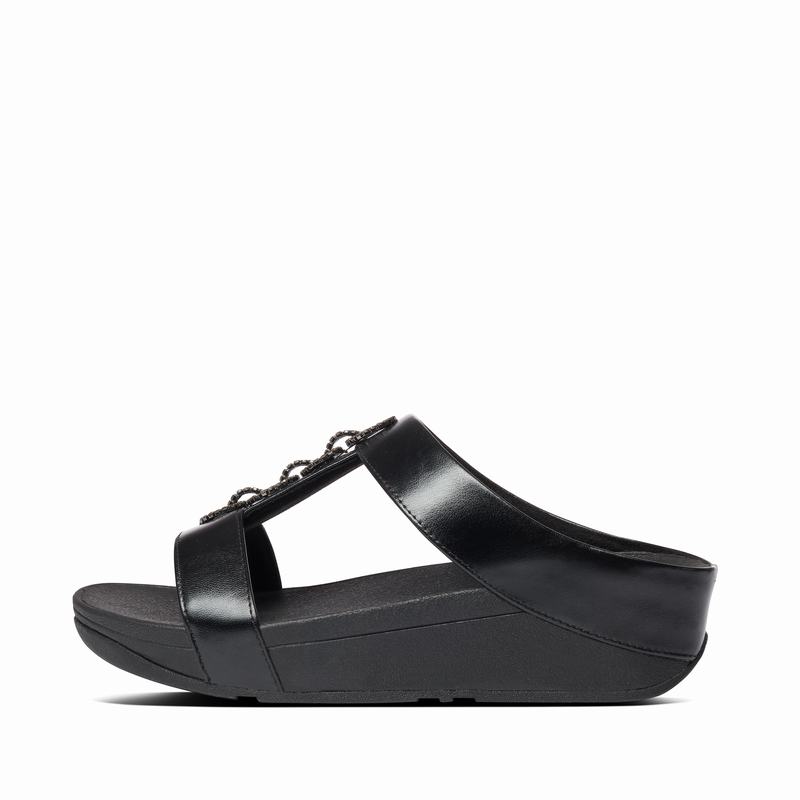 FitFlop Fino Faux Leder Schwarz - FitFlop Pantoletten Damen Sale [GIDJ-10548]